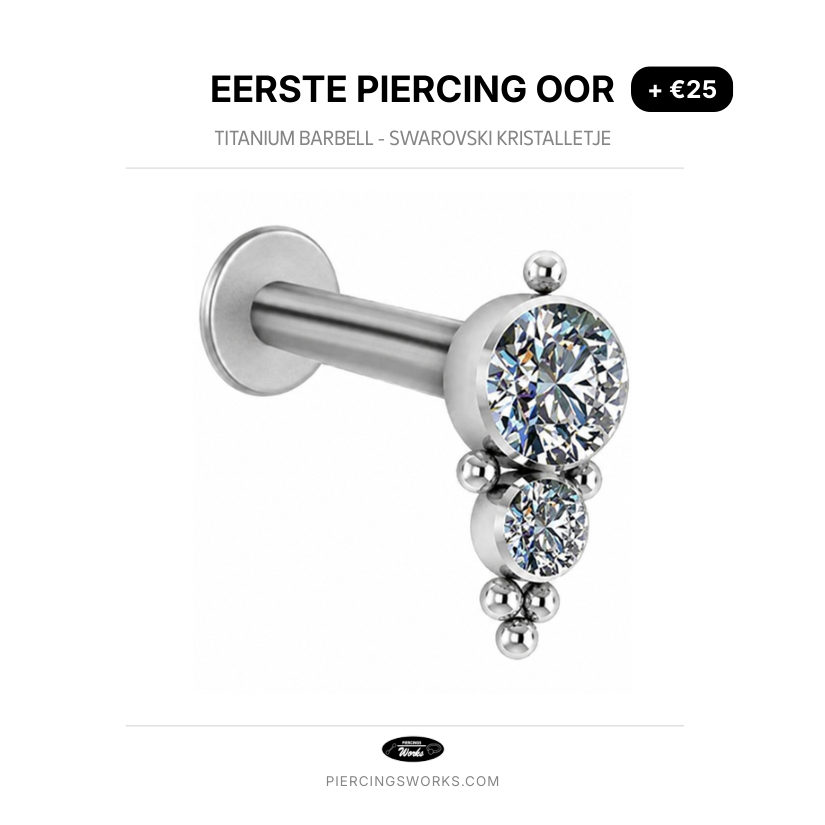 Eerste Piercing Oor — Titanium Barbell - Swarovski Kristalletje