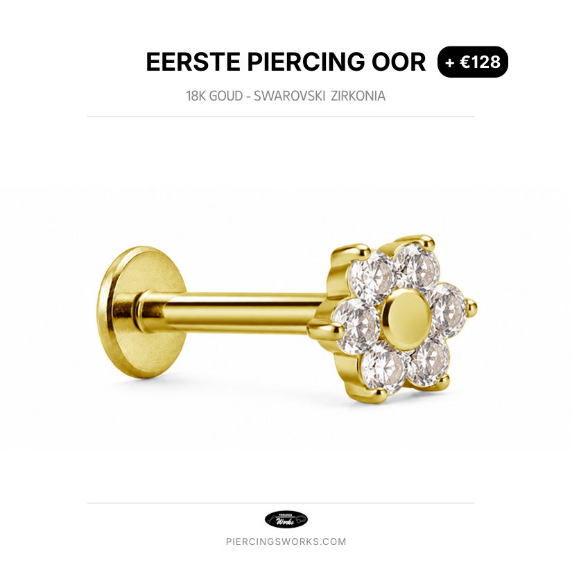 Eerste Piercing Oor — 18K Goud - Swarovski  Zirkonia