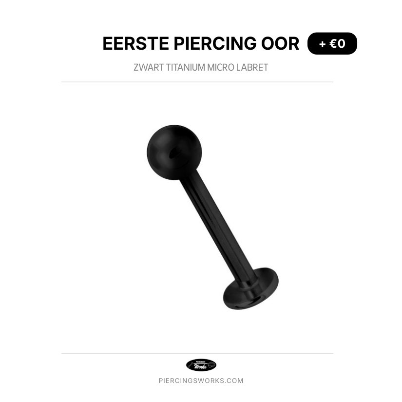 Eerste Piercing Oor — Zwart Titanium Micro Labret
