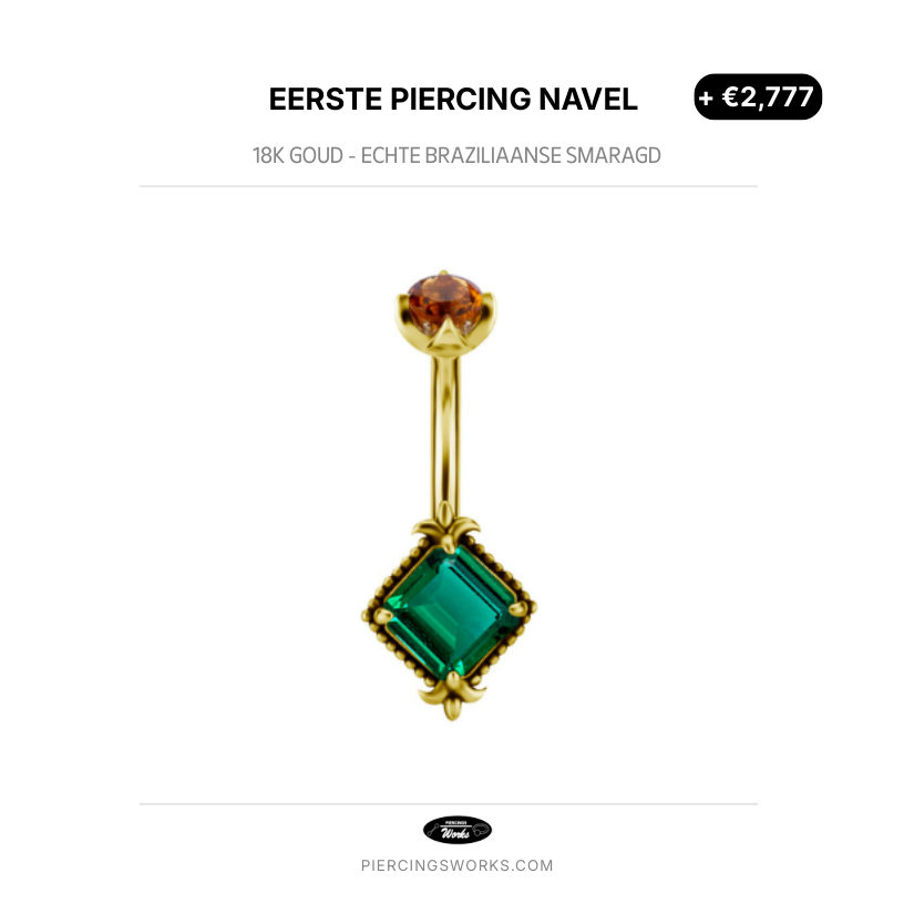 Eerste Piercing Navel — 18K Goud - Echte Braziliaanse Smaragd