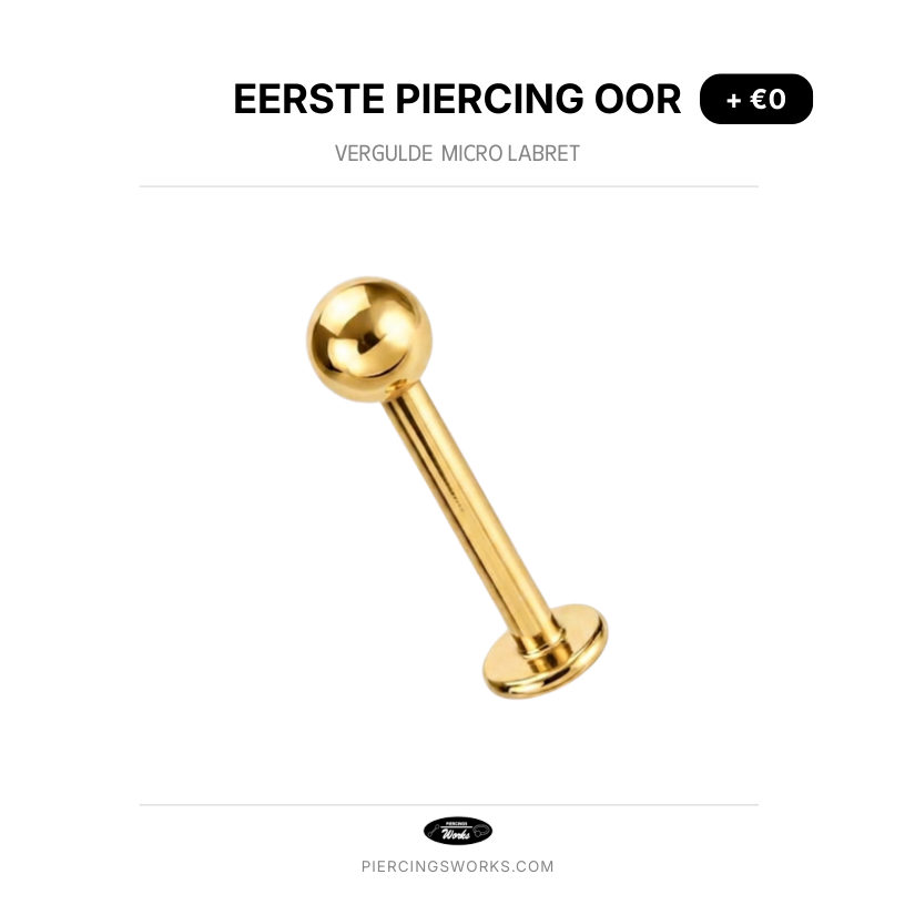 Eerste Piercing Oor — Vergulde  Micro Labret