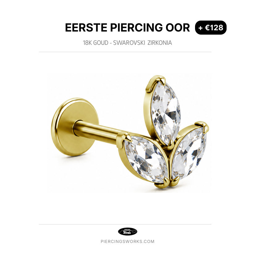 Eerste Piercing Oor — 18K Goud - Swarovski  Zirkonia