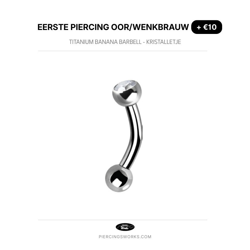 Eerste Piercing Oor/Wenkbrauw — Titanium Banana Barbell - Kristalletje
