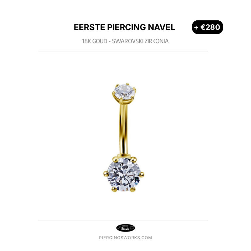 Eerste Piercing Navel — 18K Goud - Swarovski Zirkonia