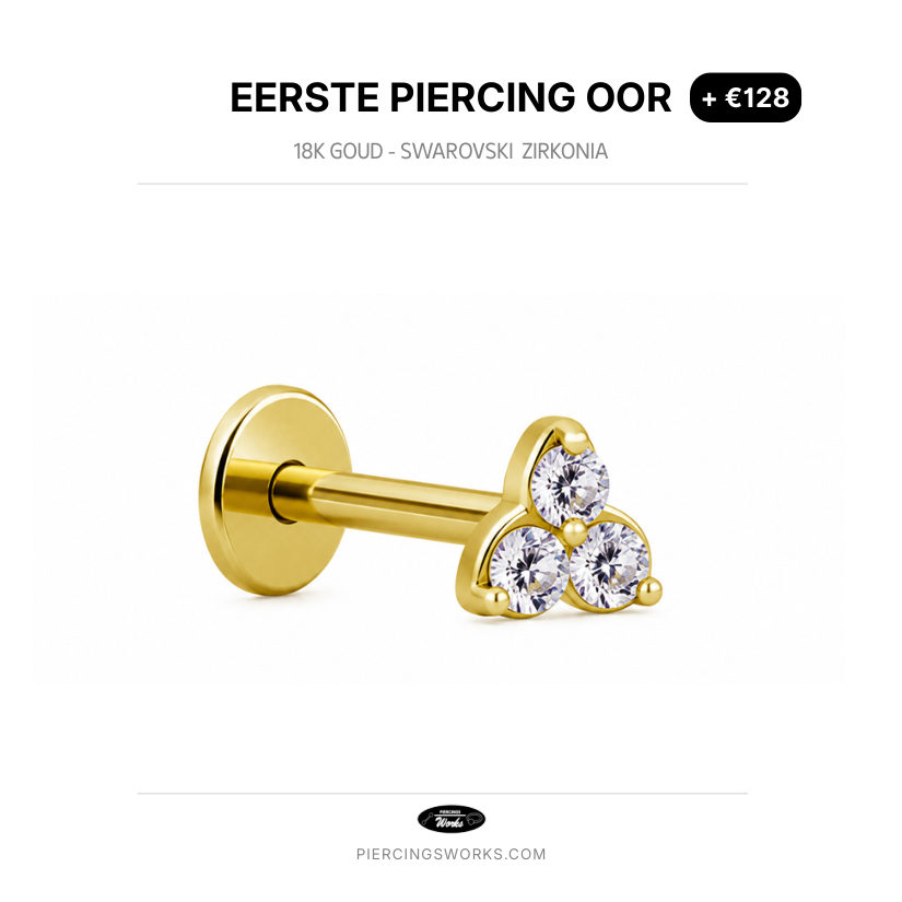 Eerste Piercing Oor — 18K Goud - Swarovski  Zirkonia
