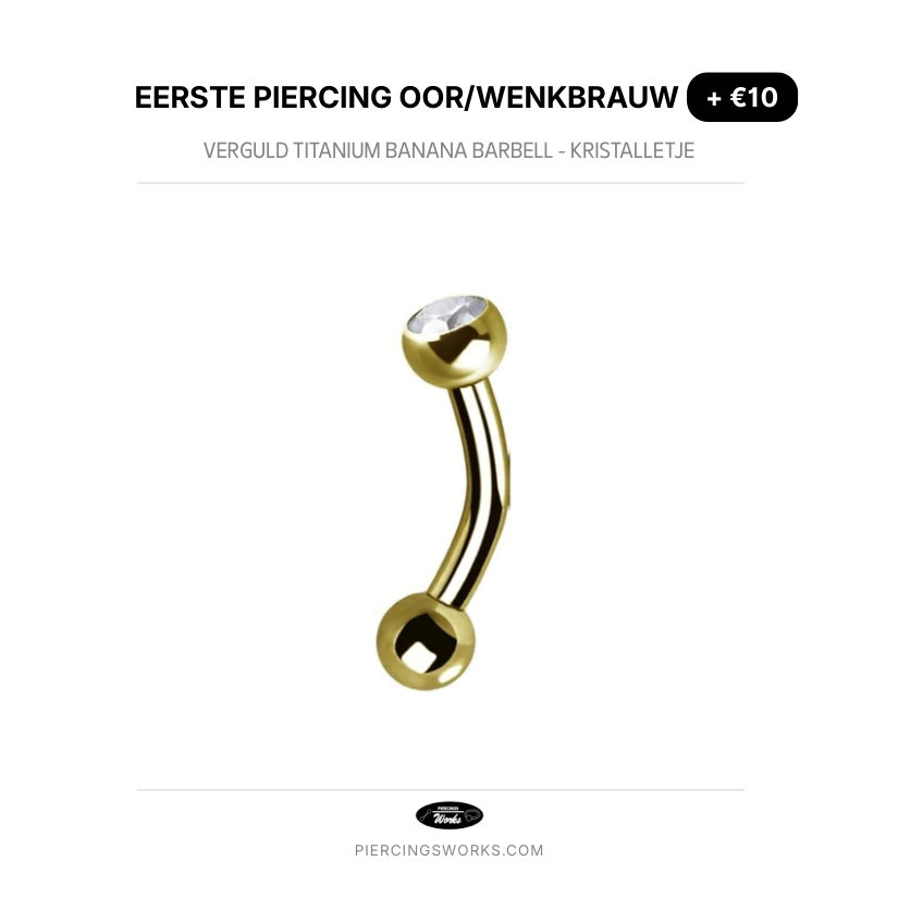 Eerste Piercing Oor/Wenkbrauw — Verguld Titanium Banana Barbell - Kristalletje