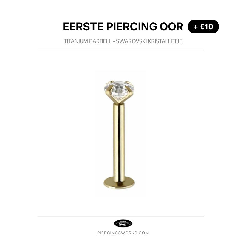 Eerste Piercing Oor — Titanium Barbell - Swarovski Kristalletje