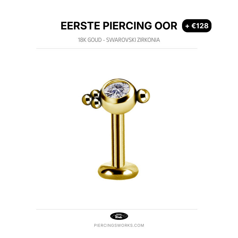 Eerste Piercing Oor — 18K Goud - Swarovski Zirkonia