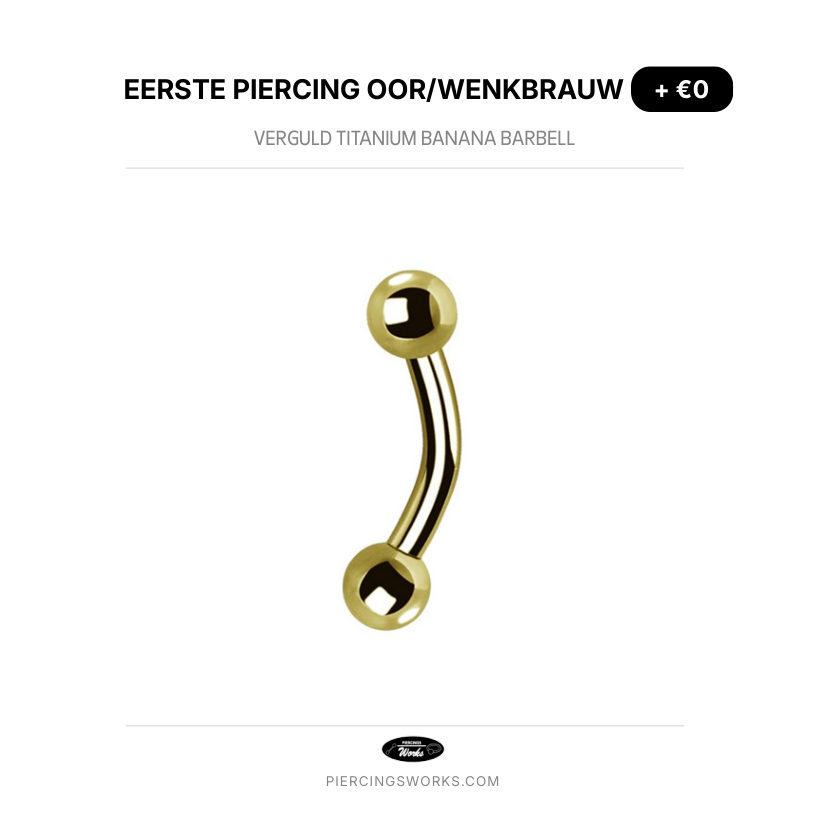 Eerste Piercing Oor/Wenkbrauw — Verguld Titanium Banana Barbell