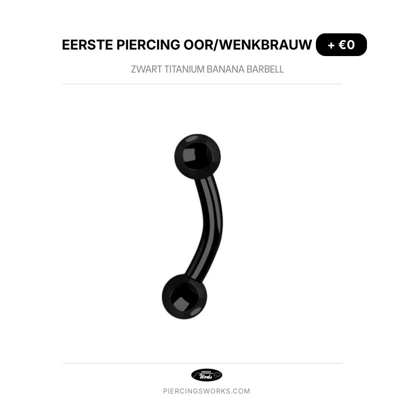 Eerste Piercing Oor/Wenkbrauw — Zwart Titanium Banana Barbell