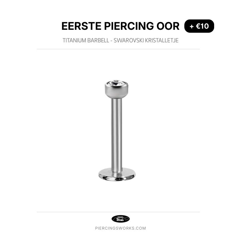 Eerste Piercing Oor — Titanium Barbell - Swarovski Kristalletje