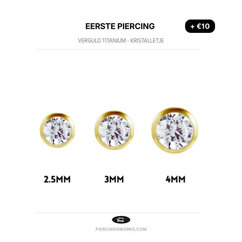 Eerste Piercing — Verguld Titanium - Kristalletje